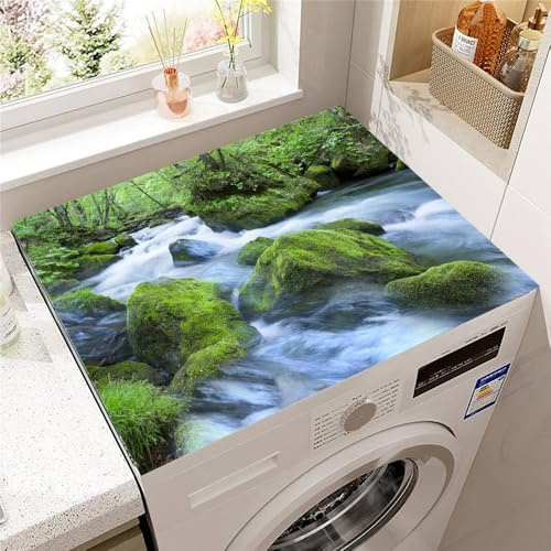 Hearda Housse Machine a Laver 3D Paysage, Dessus Tapis Lave Linge Antidérapant, Housse de Protection pour Machine à Laver Top, Tapis de Protection pour Dessus Sèche-Linge (Cours d'eau,30x40cm)