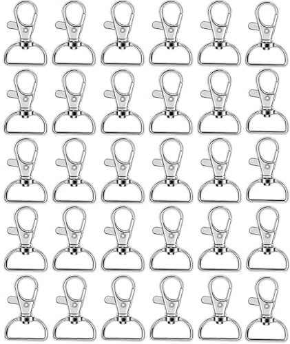 30 Stück 2cm Karabiner Schlüsselanhänger mit D-Ring 360° Drehbarer Karabinerhaken für Taschen Innendurchmesser 20mm Taschenzubehör für Häkeltaschen Keychain DIY Anhänger Selber Machen Silber