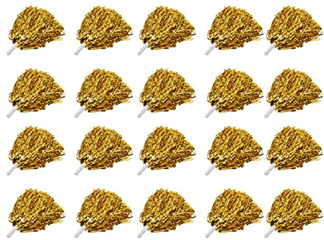 Yosoo Health Gear Pompones de Porristas, Pompones de Animadora Dorados Metálicos, Paquete de 20, Flores de Mano de Pet con de 3,3 Pulgadas, para Juegos Deportivos, Equipo de Baile, Fiesta, (Gold)