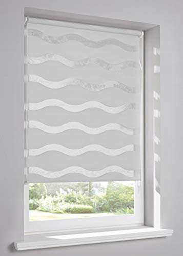 Tropik Home Wave 3D Light Grey Dual Zebra Window Roller Blinds, 16 Width Sizes, 150cm Drop, 54cm Wide (21.2)