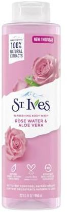 St. Ives Body Wash (650ml) Refreshing Cleanser Rose Water & Aloe Vera Made with Plant-Based Cleansers & 100% Natural Extracts 16 oz Shower Gel
