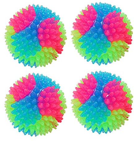 FineInno 4 st upplysta hundbollar blinkande elastisk boll som lyser i mörkret interaktiva husdjursleksaker för valp, katter, hund (4 st huggbollar)