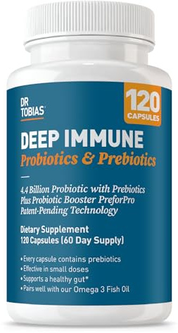Dr. Tobias Deep Immune Probiotics & Prebiotics - Dual Action Digestion & Immune Support with PreforPro Prebiotics & Spore Forming Probiotics for Women & Men - 120 Capsules (60 Servings)