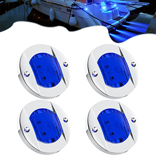 PSEQT 4pc 3 Marine Blue LED Boat Deck Courtesy & Stern Transom Anchor Lights - Waterproof 12V Night Fishing Pontoon Lights with Blue Lens