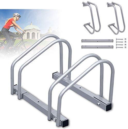 Randaco Râtelier Range vélo, Support de vélo pour 2 vélos, largeur de pneu de 35 à 55 mm, support de roue pour vélo de montagne et vélos électriques, en acier galvanisé, pour sol et montage mural