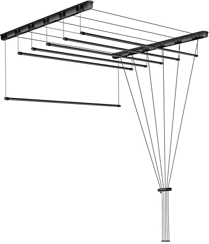 SEPIO Deckenwäschetrockner, 6 Stangen, 170 cm, Schwarz