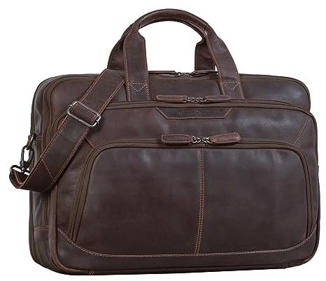 STILORD Rocco Leder Aktentasche Herren Groß Business 15,6 Zoll Laptoptasche Lehrertasche Umhängetasche Büro Arbeit Reisetasche Vintage Studententasche Männer Echtleder Farbe:Torres - braun