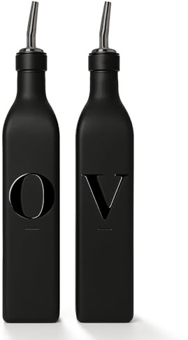 Olive Oil & Vinegar Dispenser Bottle Set with Stainless Steel Spouts & Funnel - Elegant Cooking Oil Cruet Dispenser for Kitchen - 500ml - Set of 2