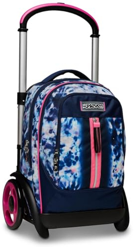 Seven Trolley Tyre - CLOUDY SHAPES, Blu Rosa - Trolley Scomponibile 3in1, Uso Zaino - Zaino Scuola Bambina Doppio Scomparto - Multi Tasche, Organizer Interno