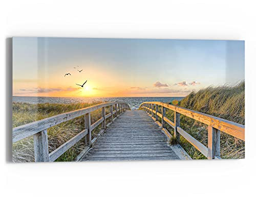 DEQORI Glasbild Echtglas | Motiv Dünenweg zum Meer | horizontal einteilig 60x30 cm | schöne Dekoration | Wandbild für Wohnzimmer, Schlafzimmer, Flur & Küche | moderne Wanddeko