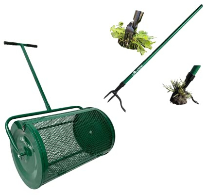 Landzie Spreader & Weeder Lawn & Garden Care Set - 24 Compost & Peat Moss Spreader w/ 44 Long Steel Stand Up Manual Weeder - Easily Weed Grass & Apply Compost, Peat Moss, Topsoil, Sand, Topdressing