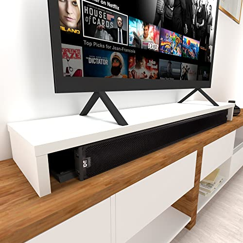 Henor Doppelter TV Riser aus Holz. 160 x 35 x 15 cm. mattweiß. Unterstützt +100 kg.