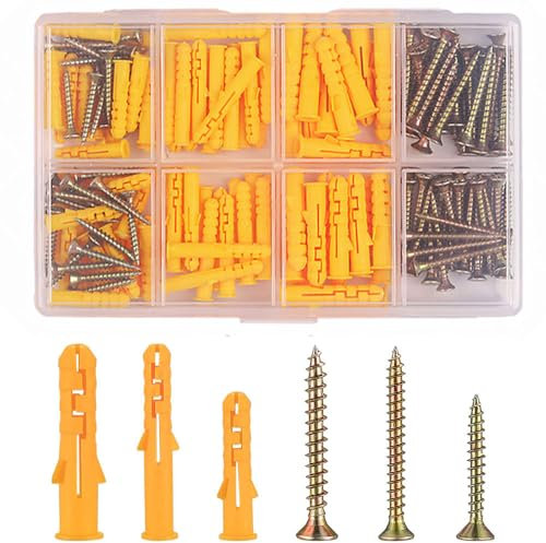 170Pcs Wall Plugs & Screws Set - Raw Plugs & Self Tapping Screws for Plasterboard, Brick, Concrete & Masonry