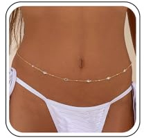 TseenYi Boho Kristall Taille Bauch Kette Gold Strass Vintage Cz Körper Schmuck für Sommer Strand Bikini - für Frauen und Mädchen
