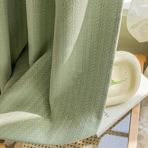 Bishilin Vorhänge Blickdicht Grün, Gardinen Ösen 2er Set Landhausstil mit Jacquard 132x244CM Schlafzimmer Verdunklungsvorhänge Wohnzimmer Kinderzimmer