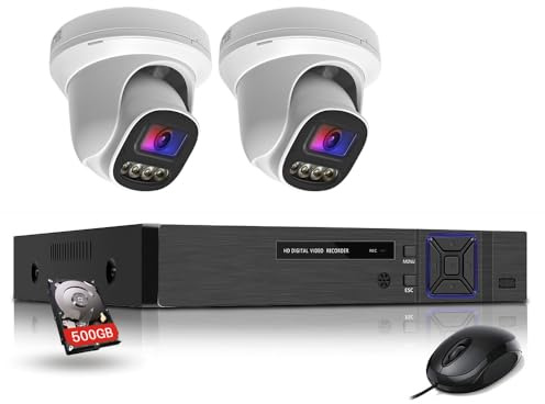 JUSTOP Starlight 4 Channel Outdoor CCTV Camera System, Smart Security Kit, Full Colour Night Vision, AOC Audio Recording, H.265+ DVR with 500GB Hard Drive and 2x 1080P Cameras, Email & APP Alert