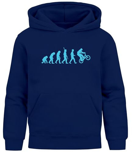MoonWorks® Kinder Hoodie Jungen BMX Fahrrad Mountainbike BMX Evolution lustig Jungengeschenke Navy 164