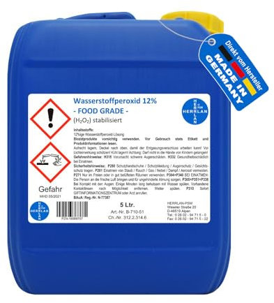 HERRLAN® Wasserstoffperoxid 12% – 5 Liter Kanister - Stabilisiert – FOOD GRADE – PZN 16569682 - Wasserpflege & Desinfektion - BAuA N-77384 - Made in Germany