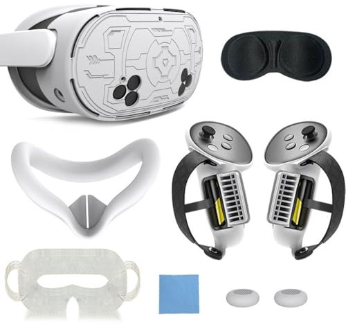 7-in-1 VR Headset Accessory Kit for Meta Quest 3 - Controller Grips, Hand Strap, Silicone Face Cover & Lens Protector Set (White)