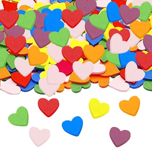 100 Pcs Herz Konfetti, 20mm Bunt Holzherz Hochzeitsdeko, Holz Herz Tischdeko für Geburtstag Jahrestag Valentinstag Party Tisch Dekorationen