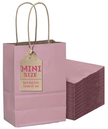 Gcardist - Confezione da 24 mini sacchetti regalo rosa e lilla in carta kraft per feste con manici, 6 x 4,5 x 2,5 (12 x 6 x 15 cm, mini dimensioni)