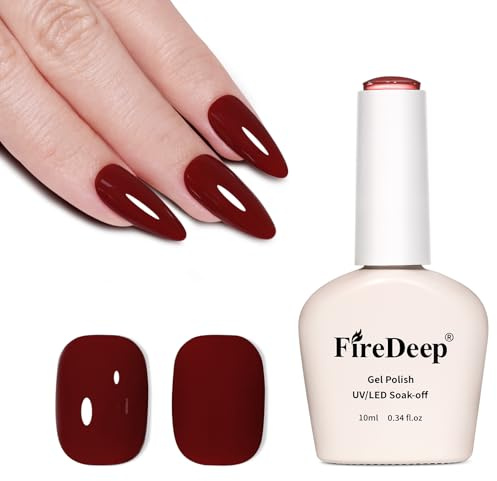 Firedeep Esmalte de uñas de gel sin HEMA de 10 ml, color rojo profundo, esmalte de uñas de gel Soak-Off UV/LED, curado de manicura, regalo para manicura y salón de uñas para mujeres