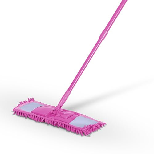 Bestlivings Juego de mopa (rosa) con funda de chenilla, mopa articulada 360 grados, limpieza de suelos