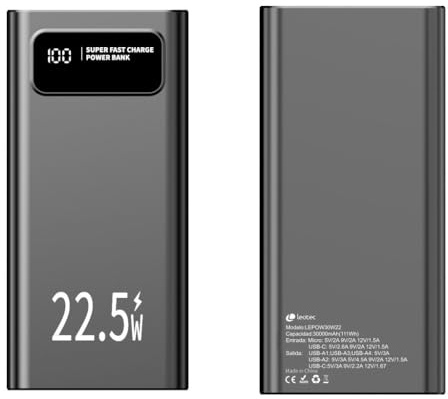 Powerbank 30000mAh Leotec LEPOW30W22W- 22.5W- Negra