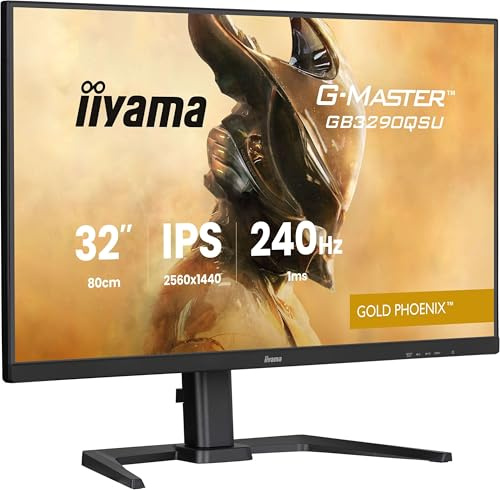 iiyama G-Master GB3290QSU-B1 32 inch 240Hz QHD Pro-Gaming, 1ms, FreeSync Premium, HDR400, HDMI 2.1/DP/USB/USB-C, Height Adjustable Stand