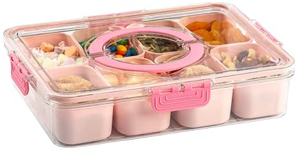 Paris Hilton Snack Box, 8-Compartments in the Container with Snap-On Lid and Carry Handle, Perfect for Entertaining, Snacking & Storage, 8-Ounce Compartments, Pink