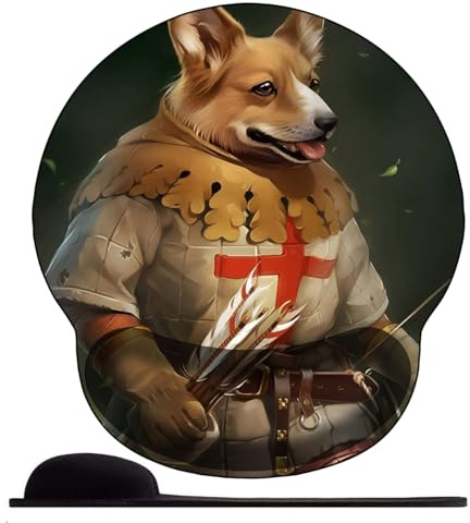 3D Tapis de Souris Ergonomique - Tapis de Souris Gamer avec Repose Poignet, Confort avec Repose- Gaming Mouse Pad pour Ordinateur Portable -Chien de Compagnie Crusader Corgi
