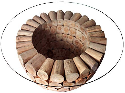 Couchtisch PURE NATURE 70cm - Massivholz - Sicherheitsglas - Unikat | stabile Konstruktion, robust, Beistelltisch, organische Form, Teakholzgestell