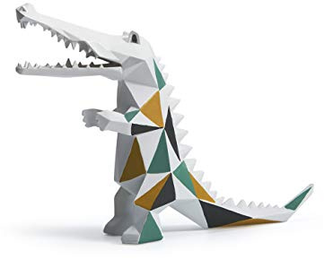 HAUCOZE Krokodil Skulptur Statue Tier Figur Modern Deko Arts Kunst Polyresin Geschenk Für Wohnzimmer Büro Schreibtisch 18cm