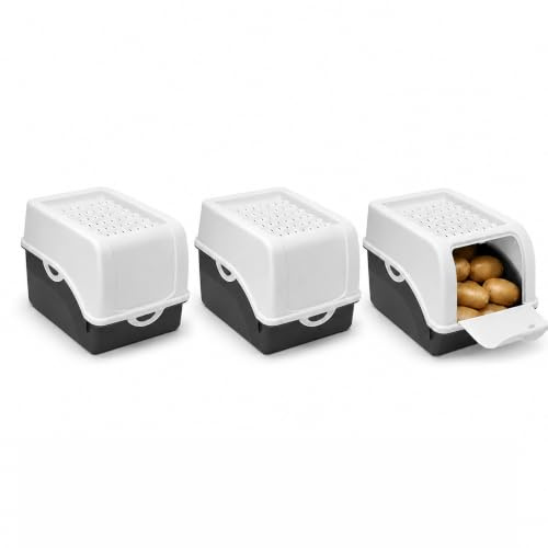 ARTECSIS® 3 x Kartoffel Aufbewahrungsbox mit Deckel für 4 kg Kartoffeln (weiß) - Vorratsbehälter & Vorratsdosen Gemüse & Lebensmittel - Kartoffelbox, Zwiebelbox, Gemüsebox (inkl. 6 Aufkleber)