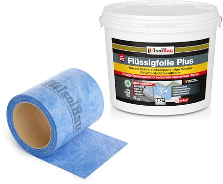 Isolbau Dichtset - Inkl. 1x Flüssigfolie PLUS (4 kg) & 1x Dichtband (5 m) für Dusche, Küche, Bad, Balkon