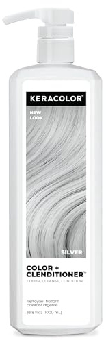 Keracolor Color + Clenditioner 3-in-1 Color-Depositing Conditioner, Gently Cleanses & Conditions, Semi-Permanent Silver Hair Color, 33.8 Fl Oz