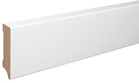 Sockelleiste Leipzig Buche Massivholz WEISS Oberkante Abgeschrägt 80mm