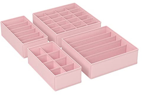 SONGMICS Set di 4 Divisori per Cassetti, Organizzatori per Biancheria Intima Pieghevole, per Reggiseni Mutande Calzini Cravatte, Scatole Portaoggetti in Tessuto per Armadio, Rosa RUS04PK