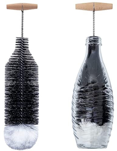 Grunda Spazzola per bottiglie da 35 cm, compatibile con bottiglia di vetro Sodastream, detergente per bottiglie senza graffi, spazzola per sciogliere lo sporco più ostinato