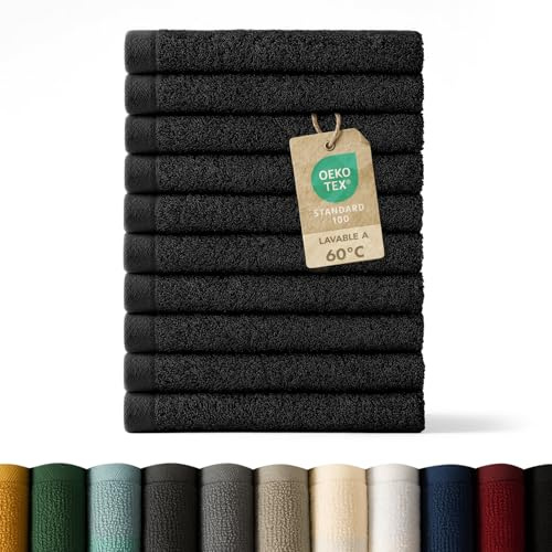 Blumtal Premium Frottier Gästehandtücher Set 12 teilig 100% Baumwolle - Oeko-TEX zertifiziertes Gästehandtuch 12x (30x30 cm) - Ultra saugstarkes Gästetücher Set waschbar °60 - Handtücher Schwarz