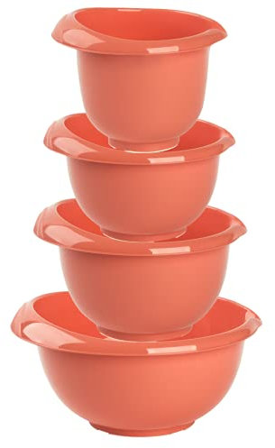 Engelland Backschüsseln, Rührschüssel, Schneebesen, Topf, Salatschüssel, stapelbar, rutschfeste Silikonfüße, Einhandausguss, Kunststoff, 4er-Set, Farbe: Lachs