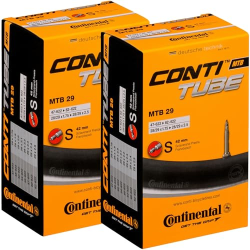 Continental MTB 29x1.75-2.5 / 47-622 -> 62-622 Inner Tubes - 42mm Presta Valve (Pack of 2 Tubes) (Retail Packaging, 29x1.75-2.50)