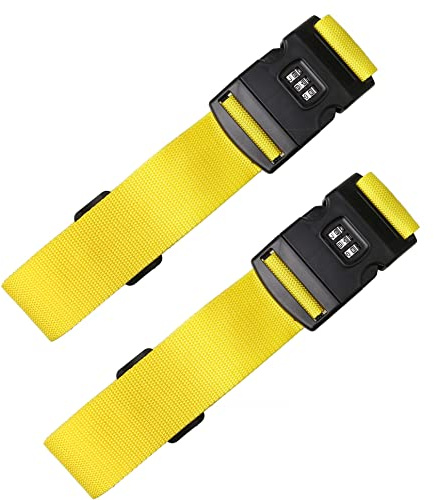 2Pcs Luggage Straps,Yellow Packing Belt Suitcase Straps on Your Trip with Coded Lock （1.97 in*78.74 in）