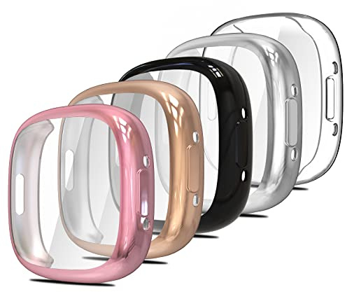 Simpeak 5-Stück Schutzhülle kompatibel für Fitbit Versa 4 / Sense 2, TPU Hülle, Leicht Weiche Silikon Case, Ultradünne Schutz Zubehör, Kratzfest Gehäuse