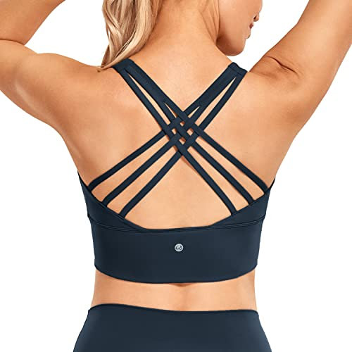CRZ YOGA Damen Longline Sport-BH Ohne Bügel Gepolstert Bra Top Wirefree Padded Yoga Crop Tops Echte Marine M