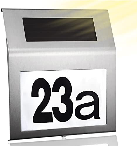 Numero Civico Esterno Inossidabile Solare Numero Civico Illuminazione Solar Lamp con 2 LED IP65 Impermeabile, Interruttore Crepuscolare, con Numeri 0-9 e Lettere a-h, per Giardino Casa Street