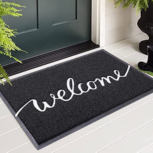 Homaxy Welcome Door Mats Indoor, Dirt Trapper Doormats, 60 x 90cm, Black | Non-Slip, Low Profile, Easy Clean, for Indoor, Entrance, Patio, Front Back Door, Floor mat, Entrance Rug