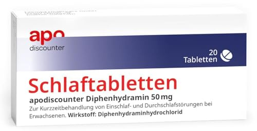 apodiscounter Schlaftabletten Diphenhydramin 50 mg - Effektive Hilfe zum Einschlafen und bei Durchschlafstörungen - 20 Stück