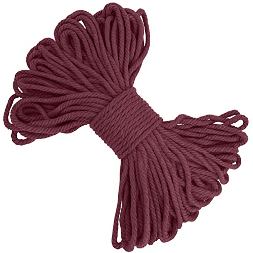 LEREATI Makramee Garn 5mm x 20m, Baumwollgarn Makramee-Schnur Farbig Baumwollkordel, Dicke Baumwollseil für Makramee Wandbehang, Hängepflanze, Traumfänger, Hochzeitsbogen (Rostrot)