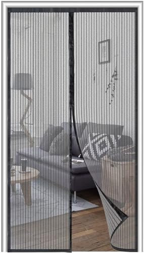 Magnetic Fly Screen Door 120 x 205cm,Mesh Curtain,32 Magnet，Magnetic Top-to-Bottom Seal Snaps Shuts Automatically, Easy to Install Without Drilling,Keep Fresh Air in,Black